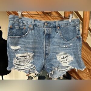 Distressed Button Fly Levi Denim Women Shorts